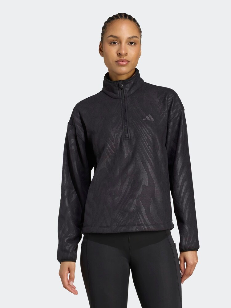 adidas Black All-Over Print Polarfleece Half Zip Sweatshirt - Image 1 of 5 adidas Black All-Over Print Polarfleece Half Zip Sweatshirt - Image 1 of 5