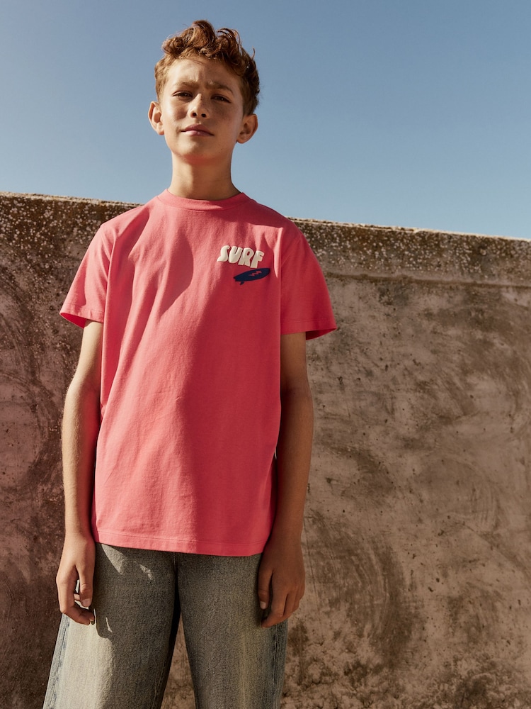 Red Surf Simple Short Sleeve 100% Cotton T-Shirt (3-16yrs) - Image 1 of 9