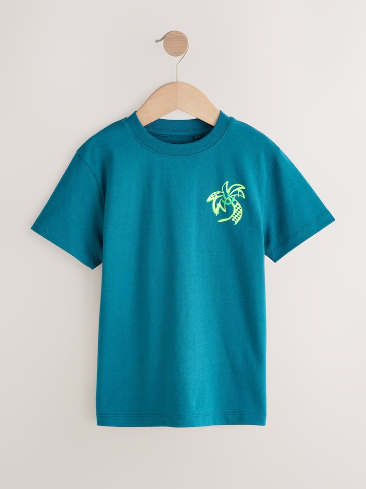 Teal Blue Palm Simple Short Sleeve 100% Cotton T-Shirt (3-16yrs) - Image 1 of 4