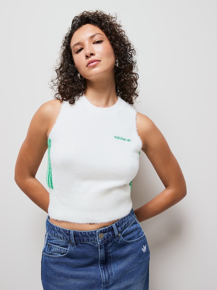 adidas Originals White Fluffy 3-Stripes Vest - Image 1 of 6 adidas Originals White Fluffy 3-Stripes Vest - Image 1 of 6