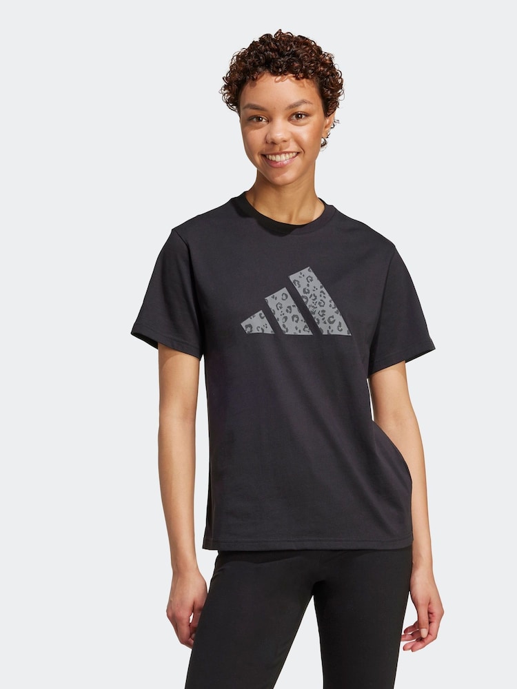adidas Black Animal Graphic Regular 100% Cotton T-Shirt - Image 1 of 6