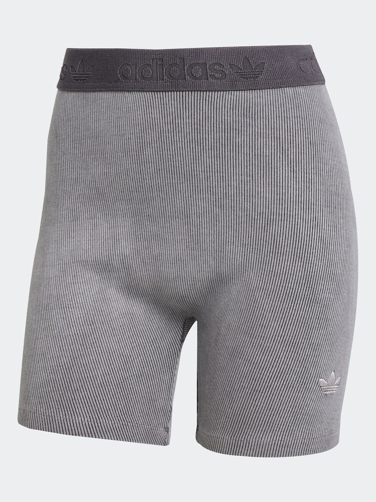 adidas Originals Grey Rib Wash Bike Shorts - Image 6 of 6
