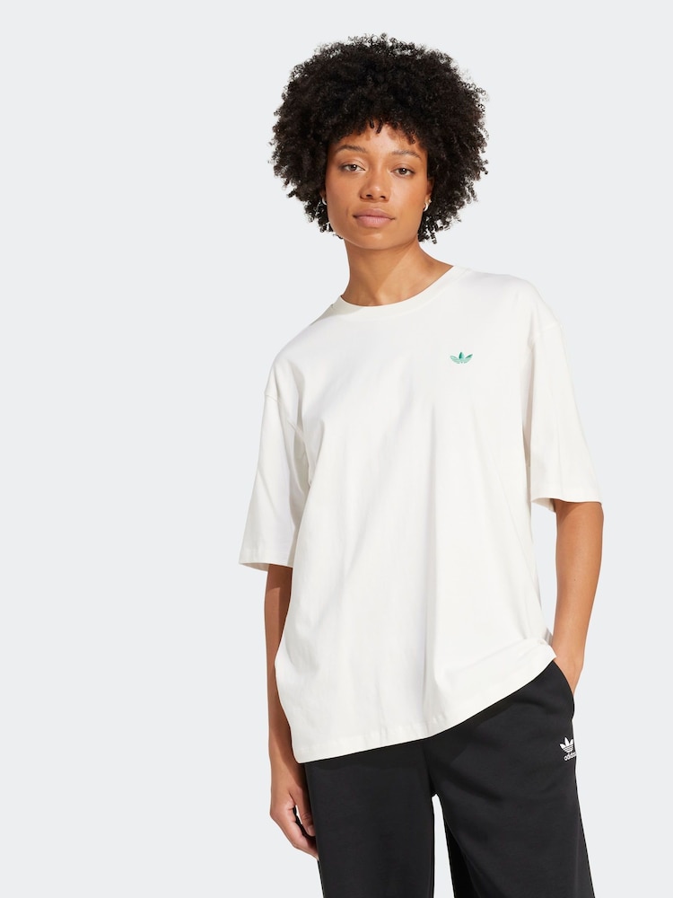 adidas Originals White Graphic Tennis Boyfriend 100% Cotton T-Shirt - Image 1 of 6