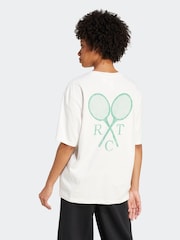 adidas Originals White Graphic Tennis Boyfriend 100% Cotton T-Shirt - Image 2 of 6