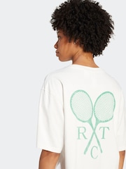 adidas Originals White Graphic Tennis Boyfriend 100% Cotton T-Shirt - Image 5 of 6