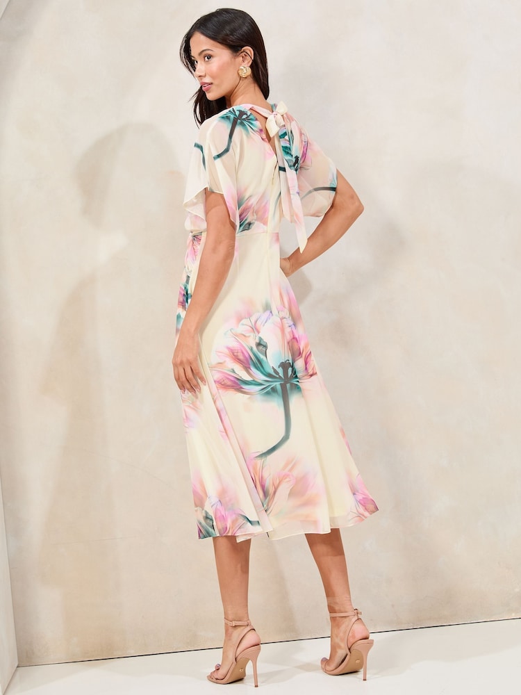 Lipsy White Floral Printed Embellished Detail Fit And Flare Midi Dress - Image 5 of 5