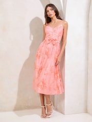 Lipsy Printed Bow Skater Prom Midi Dress - Bild 1 von 4