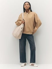 adidas Originals Brown Light Essentials Linear Oversizez Quarter  Zip Sweatshirt - Image 2 of 5