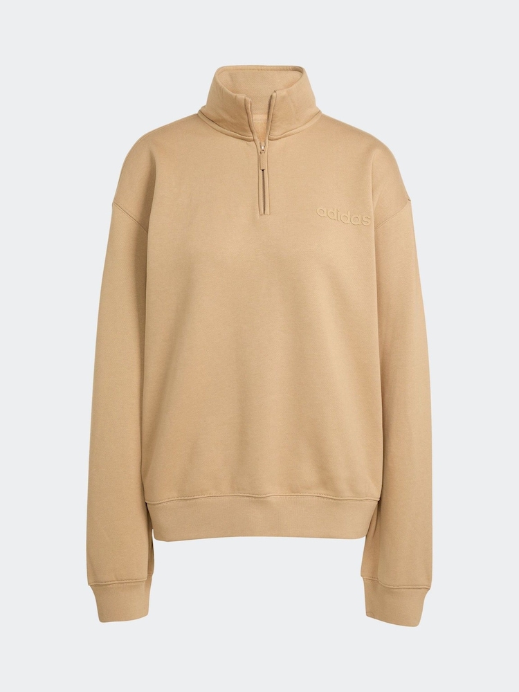 adidas Originals Brown Light Essentials Linear Oversizez Quarter Zip Sweatshirt - Image 5 of 5 adidas Originals Brown Light Essentials Linear Oversizez Quarter Zip Sweatshirt - Image 5 of 5