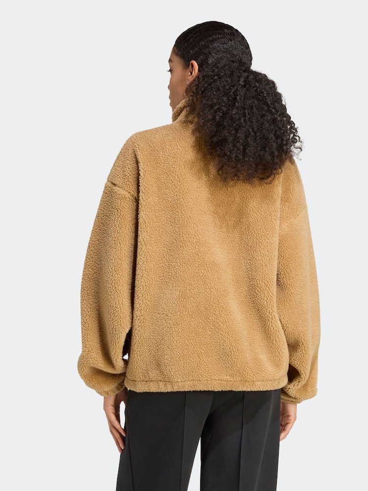 adidas Originals Brown Essentials Teddy Full Zip Jacket - Image 2 of 6