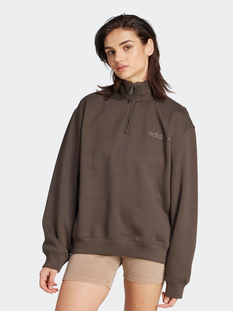 adidas Originals Green Essentials Linear Oversizez 1/4 Zip Sweatshirt - Image 1 of 6