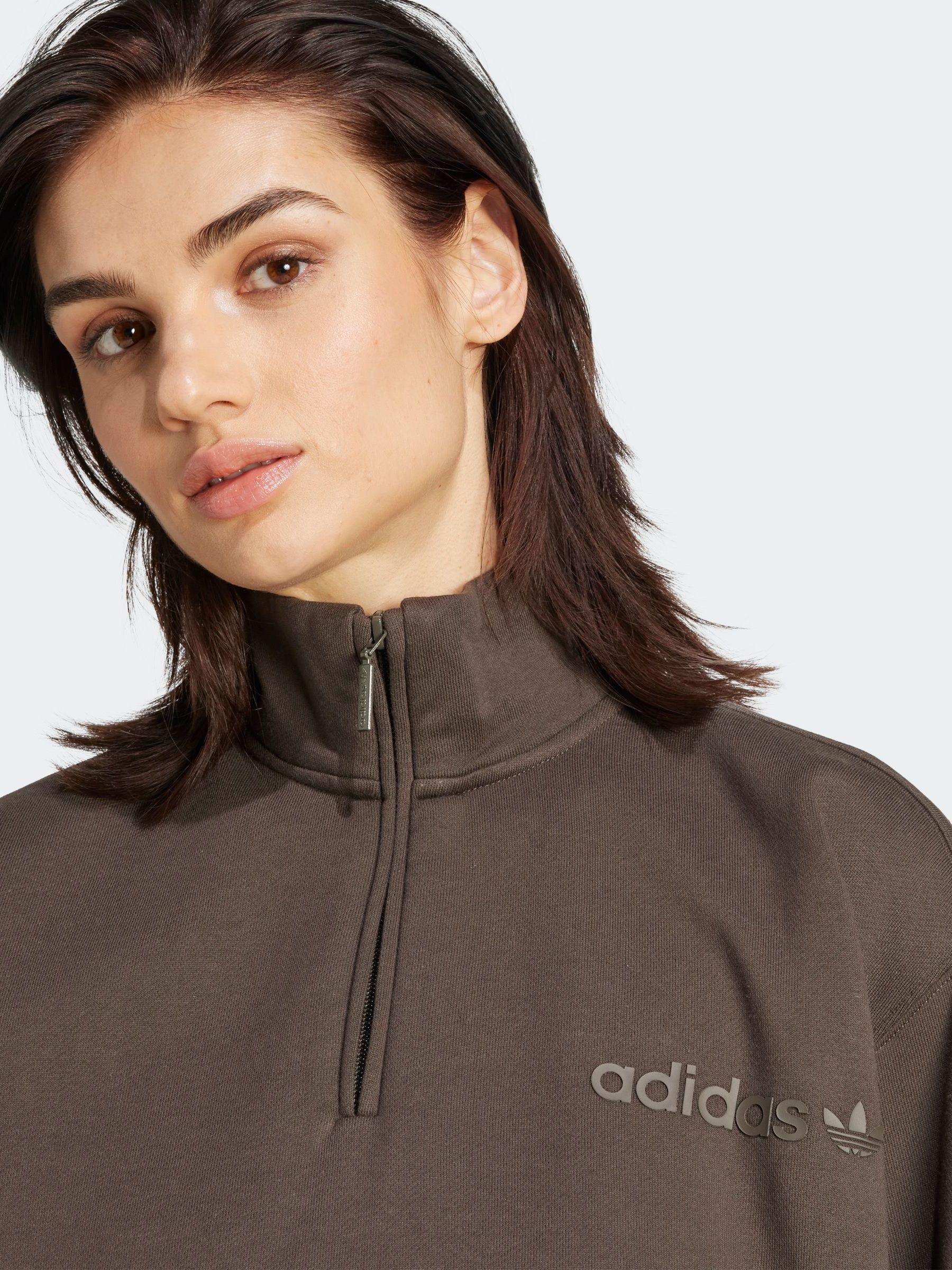 Buy adidas Originals Green Essentials Linear Oversized Quarter Zip