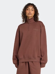 adidas Originals Brown Essentials Linear Oversizez 1/4 Zip Sweatshirt - Image 1 of 6