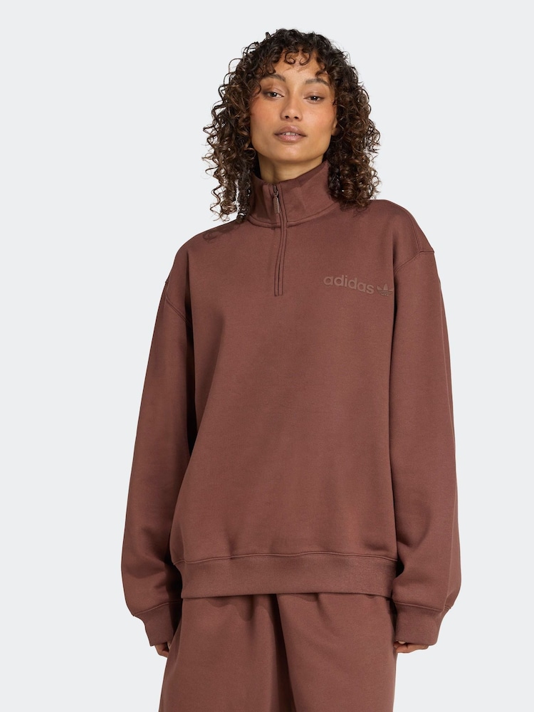 adidas Originals Brown Essentials Linear Oversizez 1/4 Zip Sweatshirt - Image 1 of 6