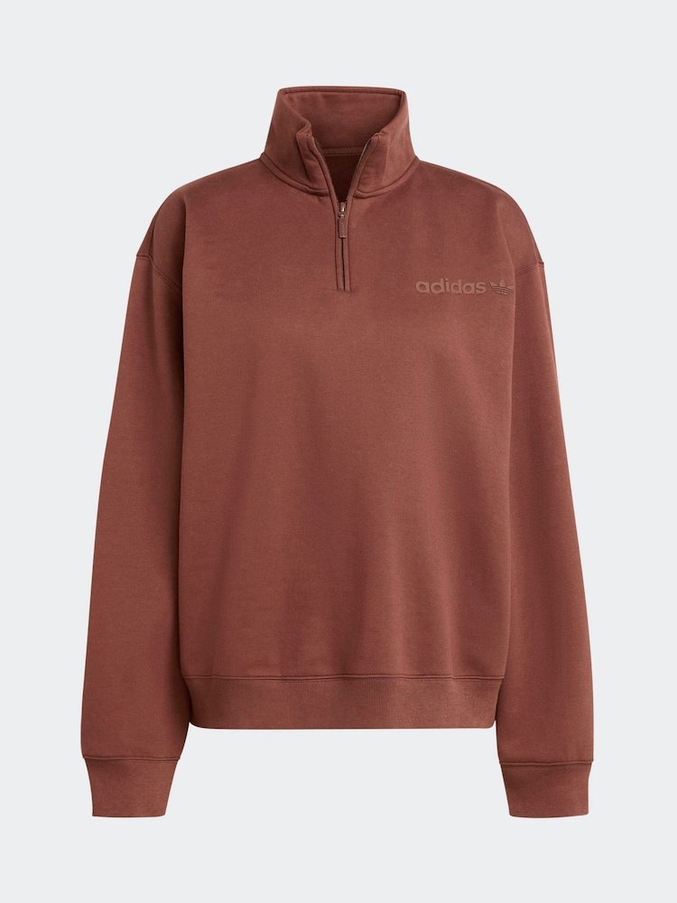 adidas Originals Brown Essentials Linear Oversizez 1/4 Zip Sweatshirt - Image 6 of 6