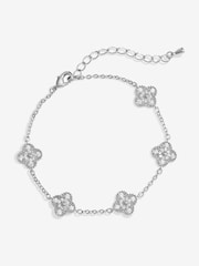 Jon Richard Silver Plated Rhodium Pave Station Clover Bracelet - Image 1 of 4