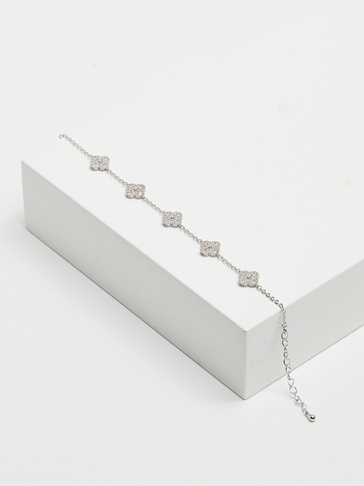 Jon Richard Silver Plated Rhodium Pave Station Clover Bracelet - Image 2 of 4