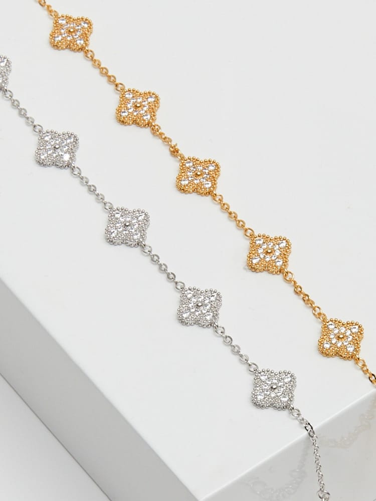 Jon Richard Silver Plated Rhodium Pave Station Clover Bracelet - Image 4 of 4