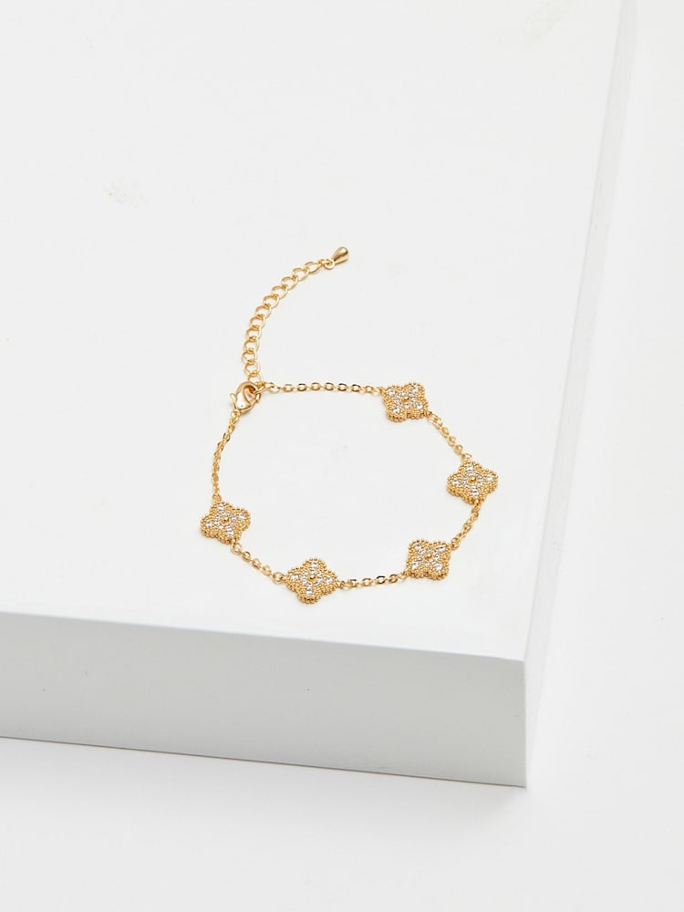 Jon Richard Gold Plated Pave Station Clover Bracelet - Image 1 of 2