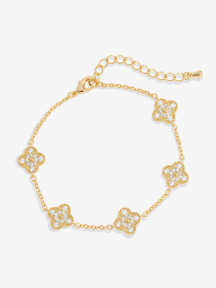 Jon Richard Gold Plated Pave Station Clover Bracelet - Image 2 of 2