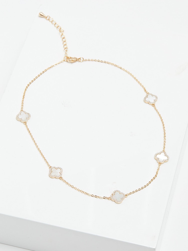 Jon Richard Gold Plated And Mother of Pearl Station Clover Necklace - Image 1 of 2