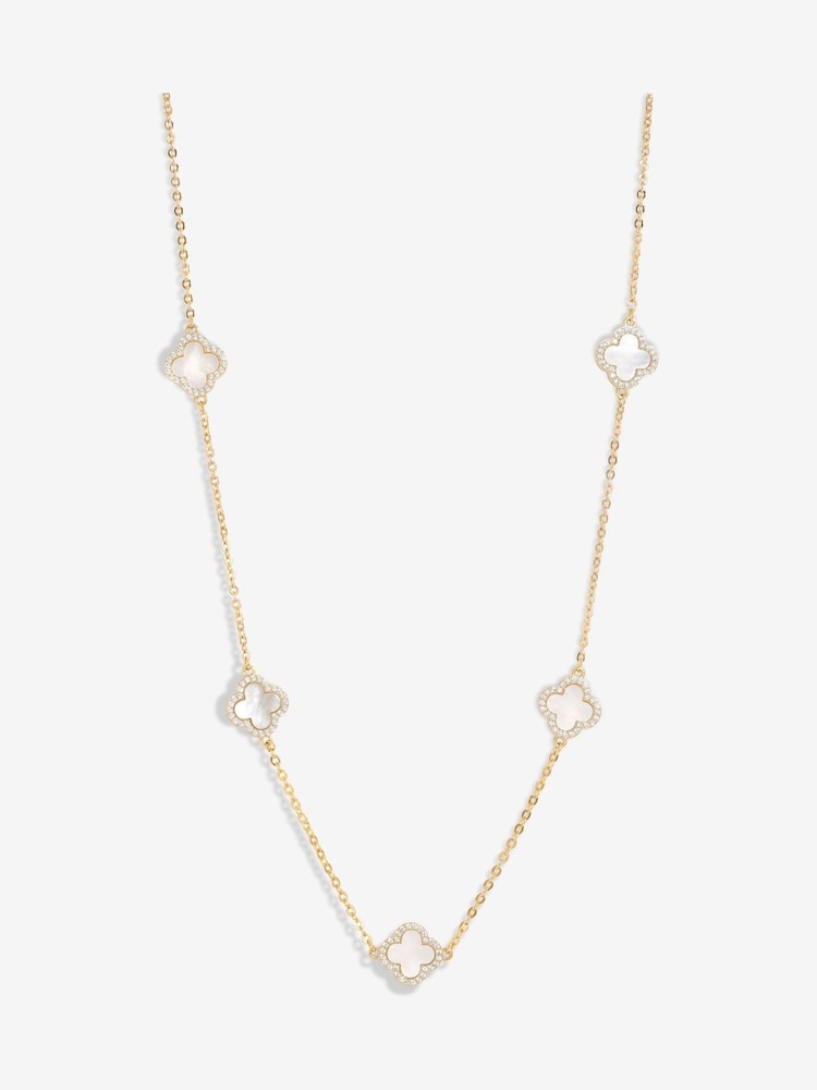 Jon Richard Gold Plated And Mother of Pearl Station Clover Necklace - Image 2 of 2