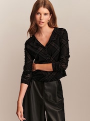Black Long Sleeve Flocked Mesh Cardigan - Image 1 of 8