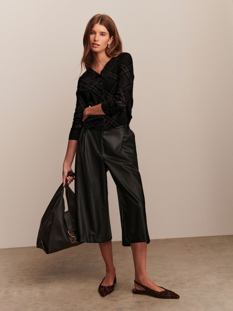 Black Long Sleeve Flocked Mesh Cardigan - Image 2 of 8