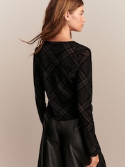 Black Long Sleeve Flocked Mesh Cardigan - Image 4 of 8