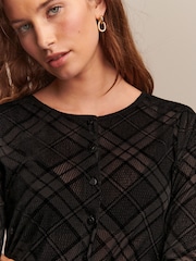 Black Long Sleeve Flocked Mesh Cardigan - Image 5 of 8