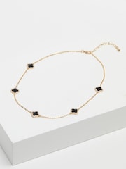 Jon Richard Gold Plated And Jet Station Clover Necklace - Image 1 of 2