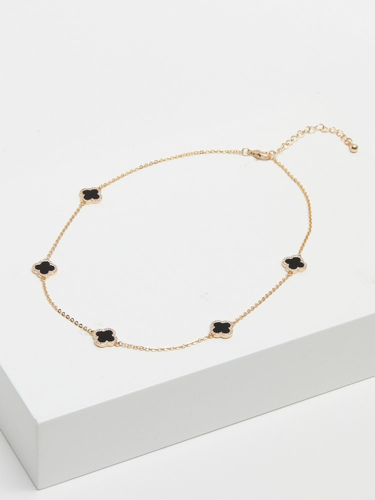 Jon Richard Gold Plated And Jet Station Clover Necklace - Image 1 of 2