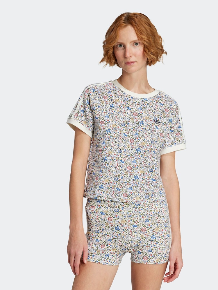 adidas Originals White Liberty Print Cali T-Shirt - Image 1 of 5