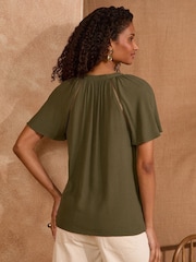 Love & Roses Khaki Green Petite Sequin V-Neck blouse - Image 4 of 4