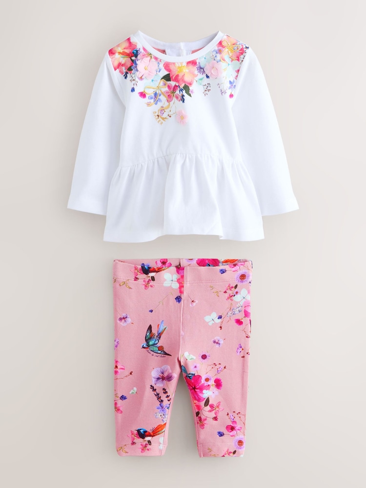 Baker by Ted Baker 2 Piece Pink Peplum T-Shirt & Printed Leggings Set - Image 1 of 8 Baker by Ted Baker 2 Piece Pink Peplum T-Shirt & Printed Leggings Set - Image 1 of 8