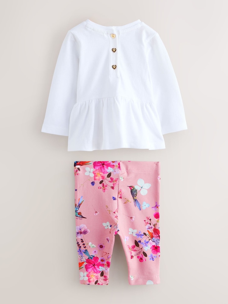 Baker by Ted Baker 2 Piece Pink Peplum T-Shirt & Printed Leggings Set - Image 2 of 8 Baker by Ted Baker 2 Piece Pink Peplum T-Shirt & Printed Leggings Set - Image 2 of 8