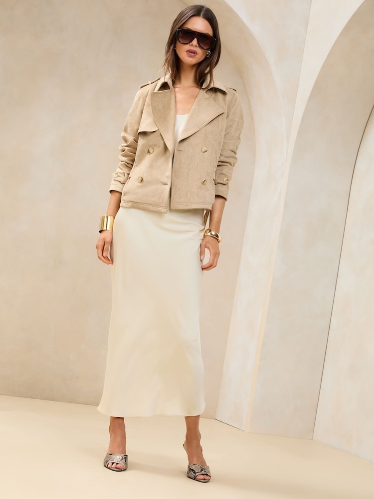 Lipsy Sand Suedette Adjustable Waist Short Trench Coat - Image 4 of 5