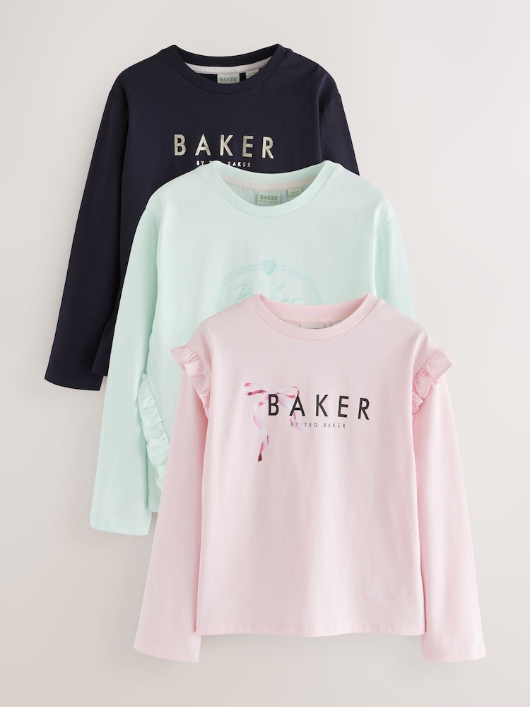 Baker by Ted Baker Graphic Print Frill Long Sleeve T-Shirts 3 Pack - Image 1 of 9