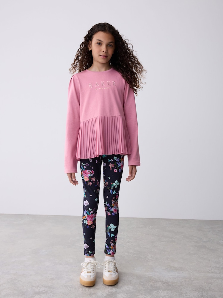 Baker by Ted Baker Dusky Pink Back Pleat Top & Printed Leggings Set 2 Piece - Image 2 of 14