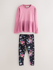 Baker by Ted Baker Dusky Pink Back Pleat Top & Printed Leggings Set 2 Piece - Image 8 of 14