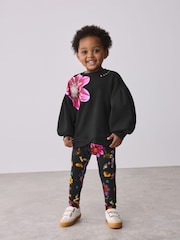 Baker by Ted Baker Flower Print Black Sweat Top and Leggings Set 2 Piece - Image 1 of 13