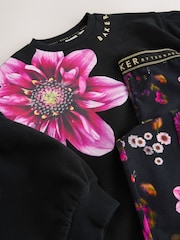 Baker by Ted Baker Flower Print Black Sweat Top and Leggings Set 2 Piece - Image 11 of 13
