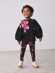Baker by Ted Baker Flower Print Black Sweat Top and Leggings Set 2 Piece - Image 2 of 13