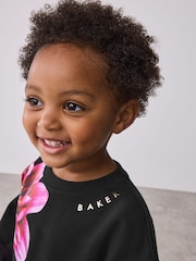Baker by Ted Baker Flower Print Black Sweat Top and Leggings Set 2 Piece - Image 5 of 13