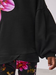Baker by Ted Baker Flower Print Black Sweat Top and Leggings Set 2 Piece - Image 6 of 13