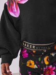 Baker by Ted Baker Flower Print Black Sweat Top and Leggings Set 2 Piece - Image 7 of 13
