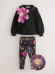 Baker by Ted Baker Flower Print Black Sweat Top and Leggings Set 2 Piece - Image 8 of 13