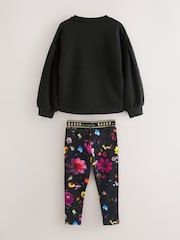 Baker by Ted Baker Flower Print Black Sweat Top and Leggings Set 2 Piece - Image 9 of 13