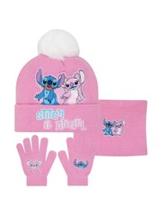Character Pink Disney Lilo & Stitch Bobble Hat, Snood and Gloves Set - Image 1 of 5