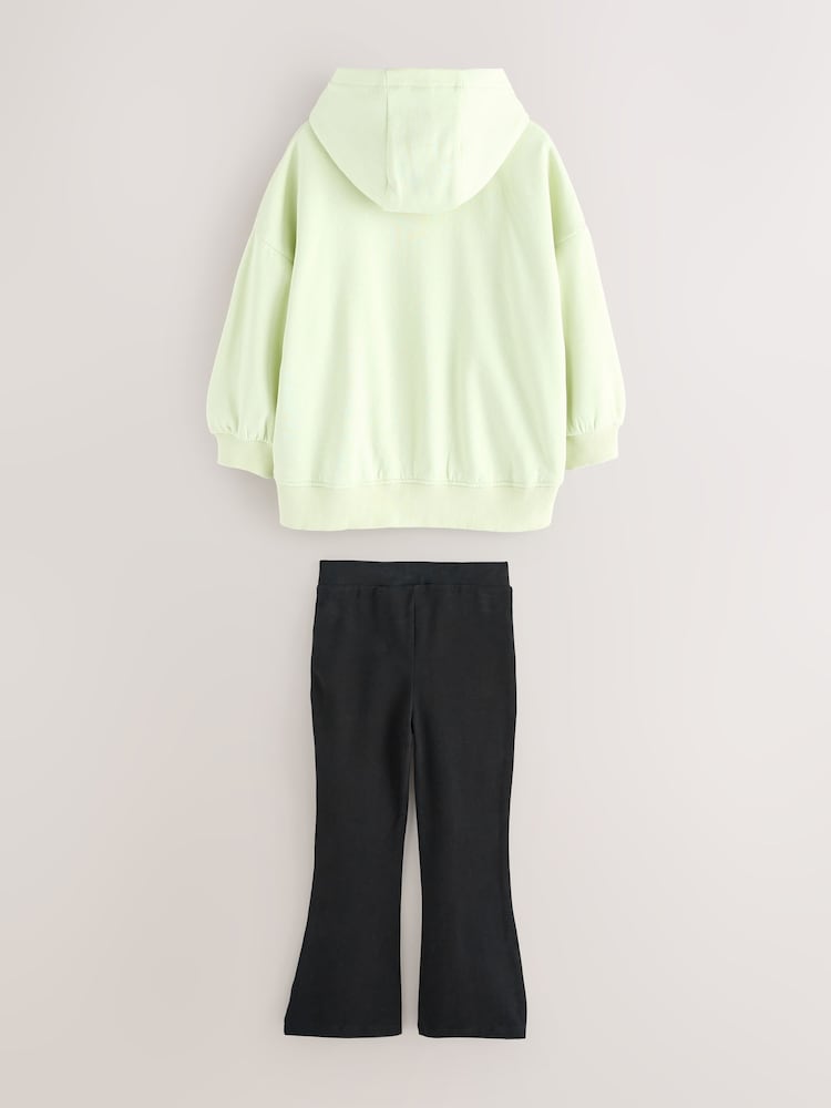 Baker by Ted Baker 2 Piece Lime Green Boxy Flock Print Hoodie and Flare Set - Image 2 of 15